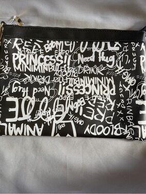 Black and White Graffiti Print Wristlet Pouch